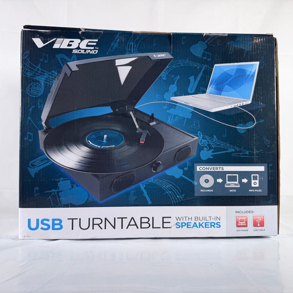 Vibe Sound USB Turntable Record Player Built-In Speakers VS-2002-SPK Vinyl MP3
